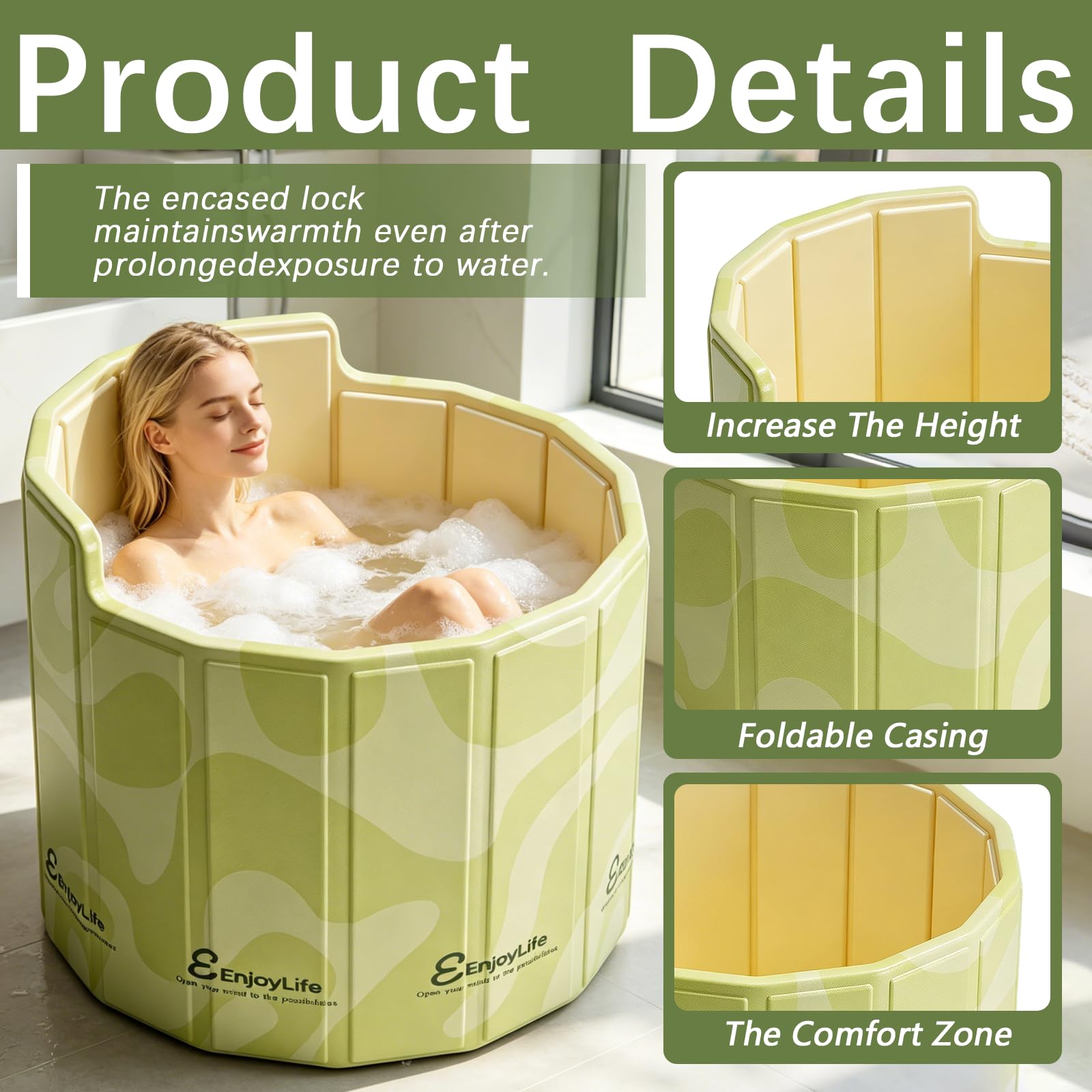 Baignoire Pliable Adulte, 80x70cm (BxH) Baignoire Portable avec Dossier en C Ergonomique Bassin d'Immersion pour Bain de Glace et Bain Chaud pour Douche Extérieur et Spa