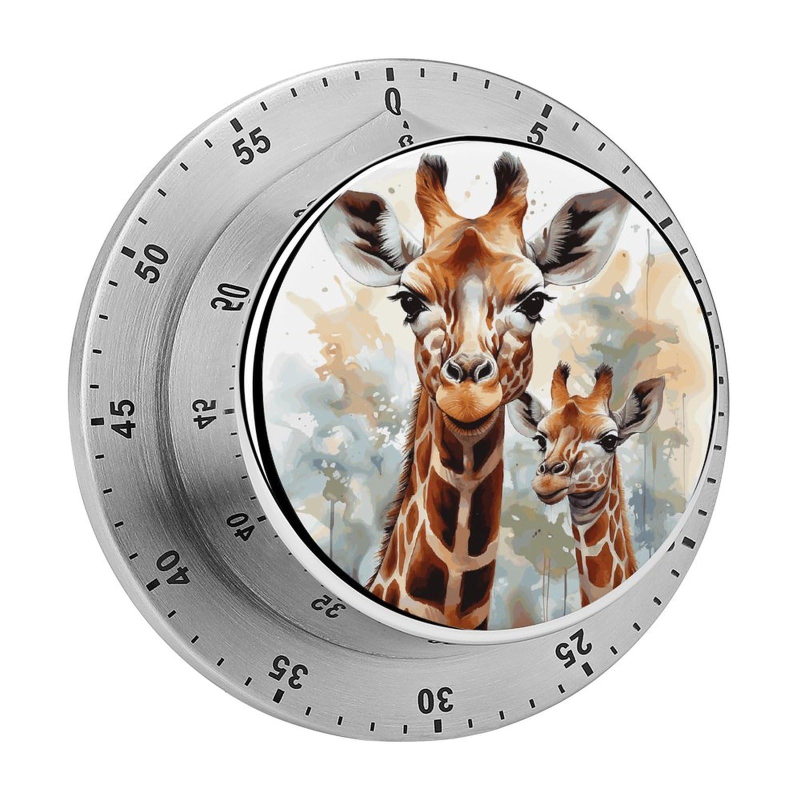 Watercolor Deer Giraffe Visual Timer with Loud Alarm 60-Minute Kitchen Timers Exquisite Stainless Steel Body - Mechanical Desk Timer Countdown Clock for Cooking Chef Clock