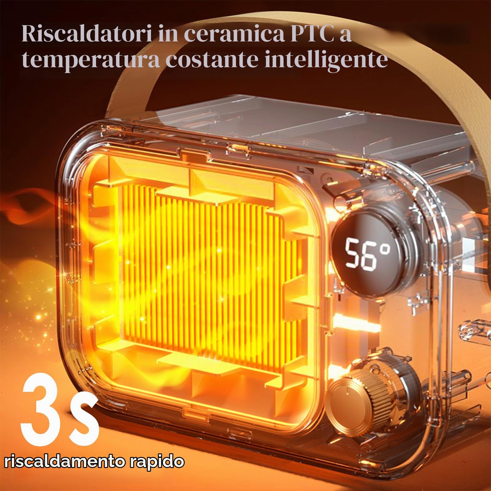 Riscaldatore d'Ambiente, Mini Stufetta Elettrica Ceramica 1200W, Design antiribaltamento, Stufetta Elettrica Basso Consumo Portatile per Soggiorno, Camera da Letto, Scrivania(Bianco)