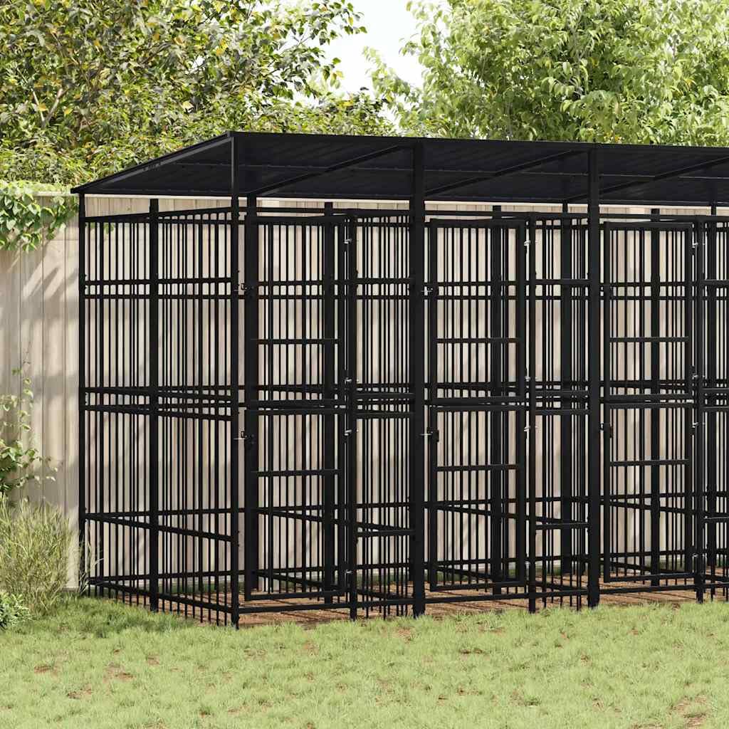 Canile da esterno con tetto per cani in acciaio 9,22 m² Recinto esterno per cani e cuccioli, gabbia per giardino