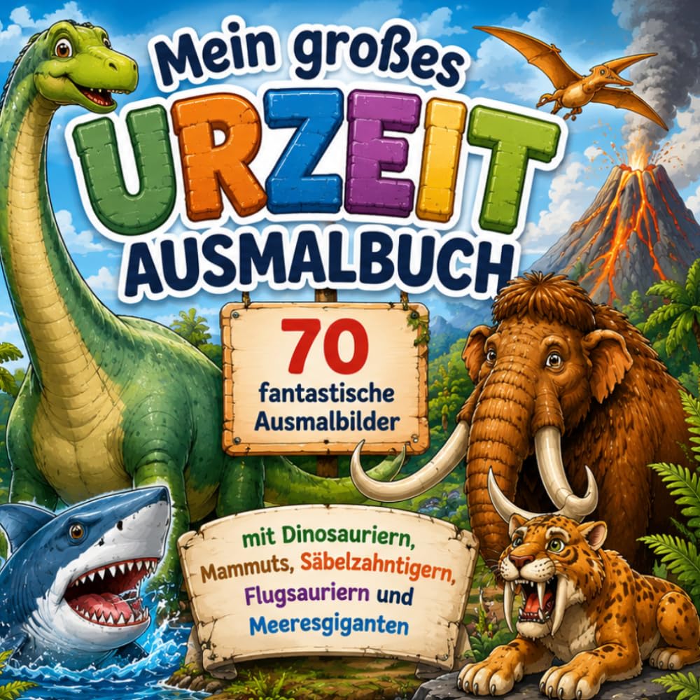 Mein großes Urzeit Ausmalbuch 70 fantastische Ausmalbilder mit Dinosauriern, Mammuts, Säbelzahntigern, Flugsauriern und Meeresgiganten