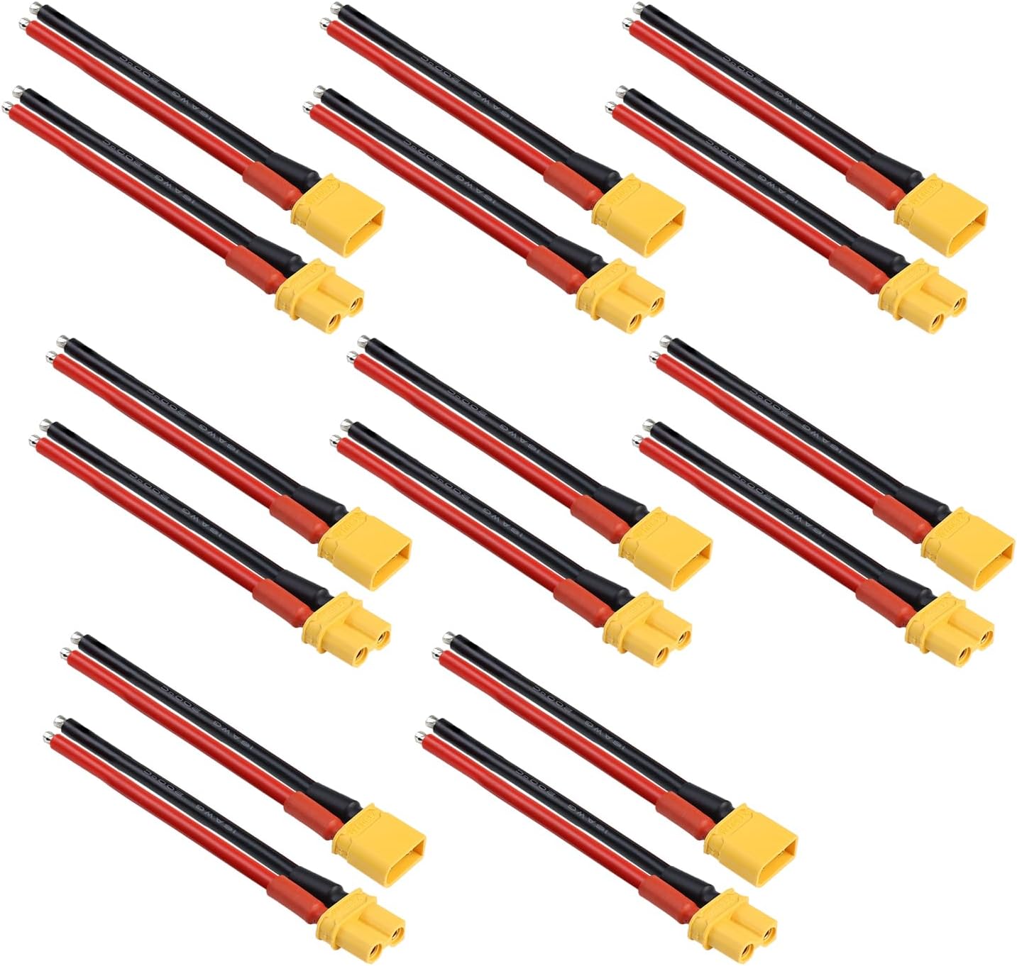 5 Pairs TMH XT60 Plug Connector Female and Male with 50mm - 12 AWG Soft Silicone Wire for RC Lipo Battery FPV Cable Drone Car Boat (5 Male+5 Female)