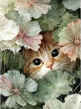 ZHUDENGXJL Cat Diamond Art Kits for Adults Beginners,Animal Cat Diamond Painting,DIY 5D Flower Full Round Drill Gem Art Crystal Craft Kits for Adults Home Wall Decor 12 x 16 Inch
