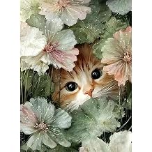 ZHUDENGXJL Cat Diamond Art Kits for Adults Beginners,Animal Cat Diamond Painting,DIY 5D Flower Full Round Drill Gem Art Crystal Craft Kits for Adults Home Wall Decor 12 x 16 Inch