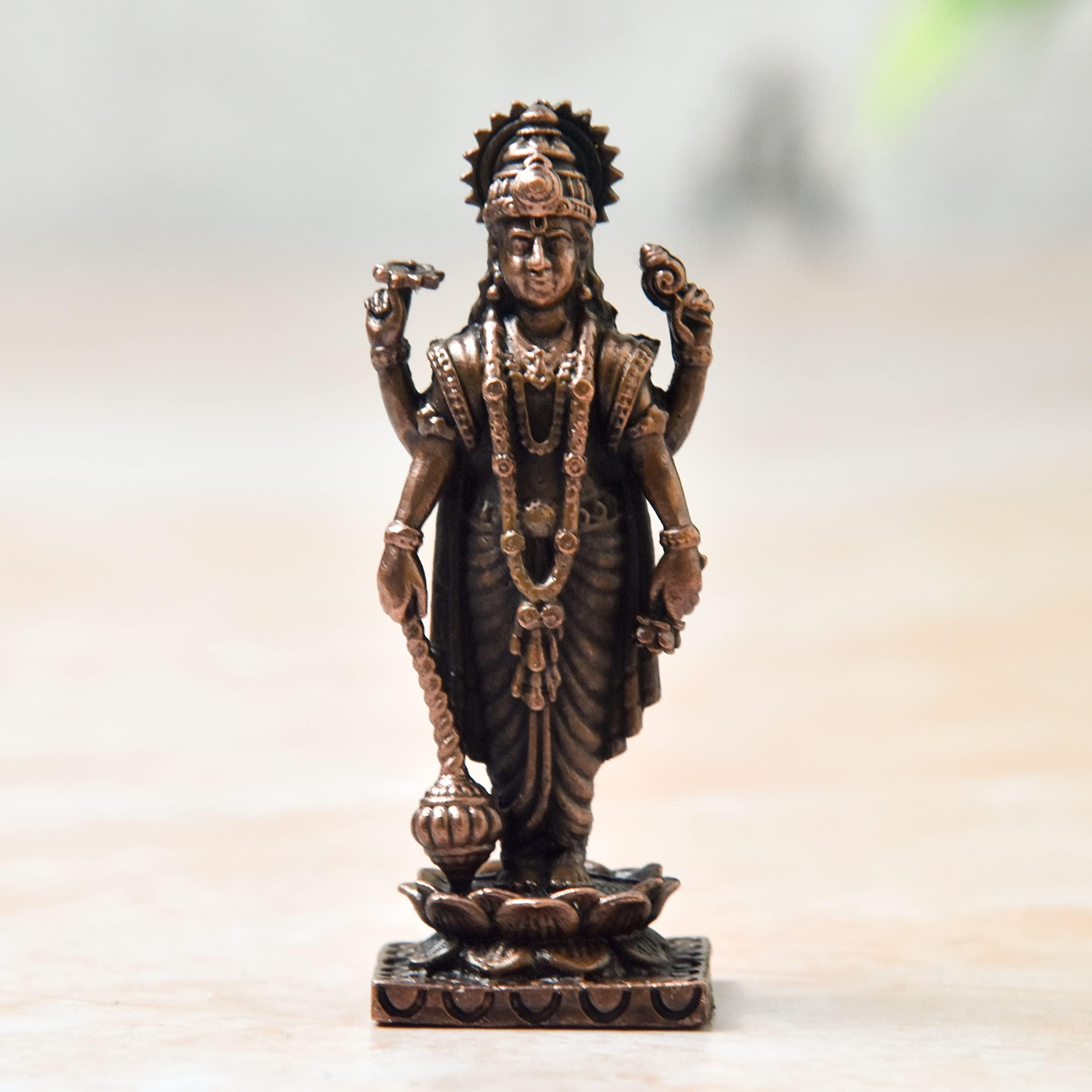 2.5 inch, Copper Vishnu Idol, 50 Grams Weight, Patina Antique Finish, Pack of 1 Piece