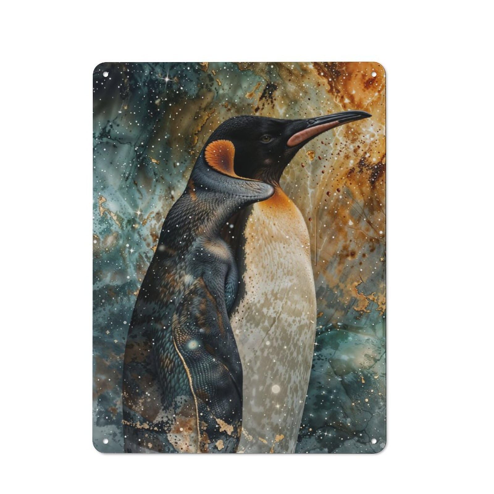 Junmoney Cosmic Penguin Rustic Metal Wall Sign 40X30cm For Café Or Restaurant, Gift Idea At Christmas For Café Owners And Decorators