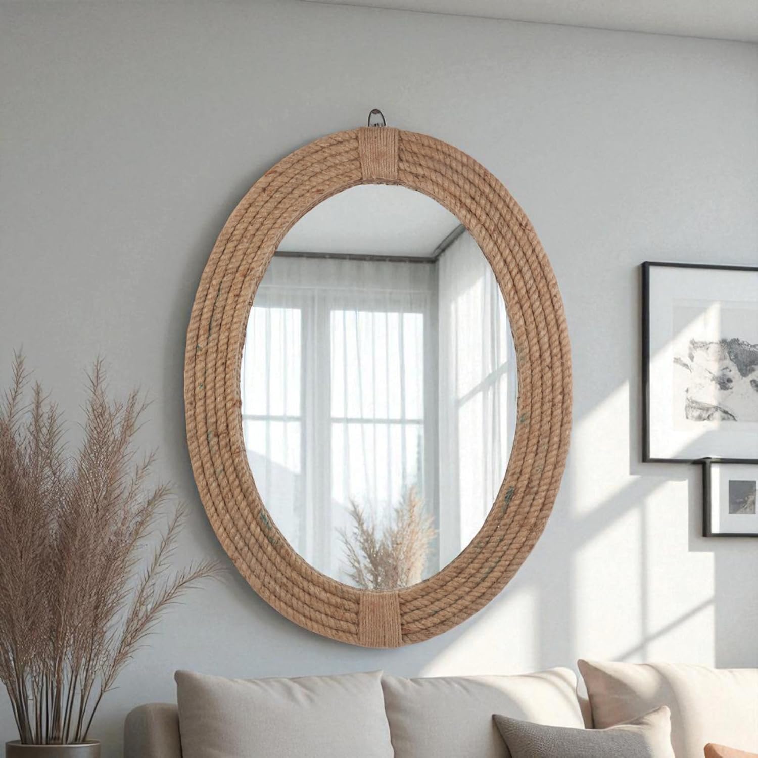 Vintage Rope Wall Hanging Mirror for Bedroom & Living Room, Bathroom, Entryway or Office, Home Decor Hallway Mirror - Handmade Ropes Framed Mirror (30x24 Oval)