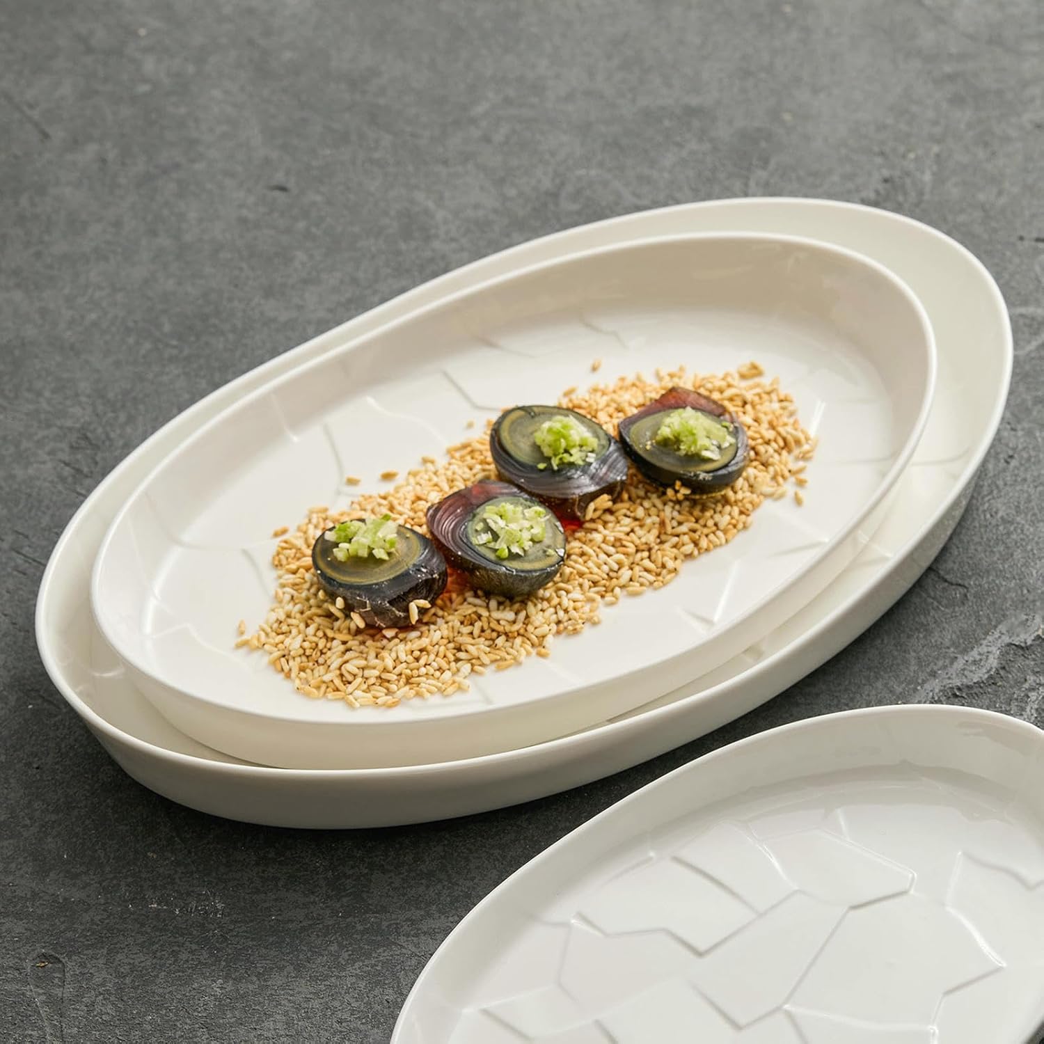 Ceramic fission pattern underglaze oval fish plate household deepening exquisite tableware -14 inches