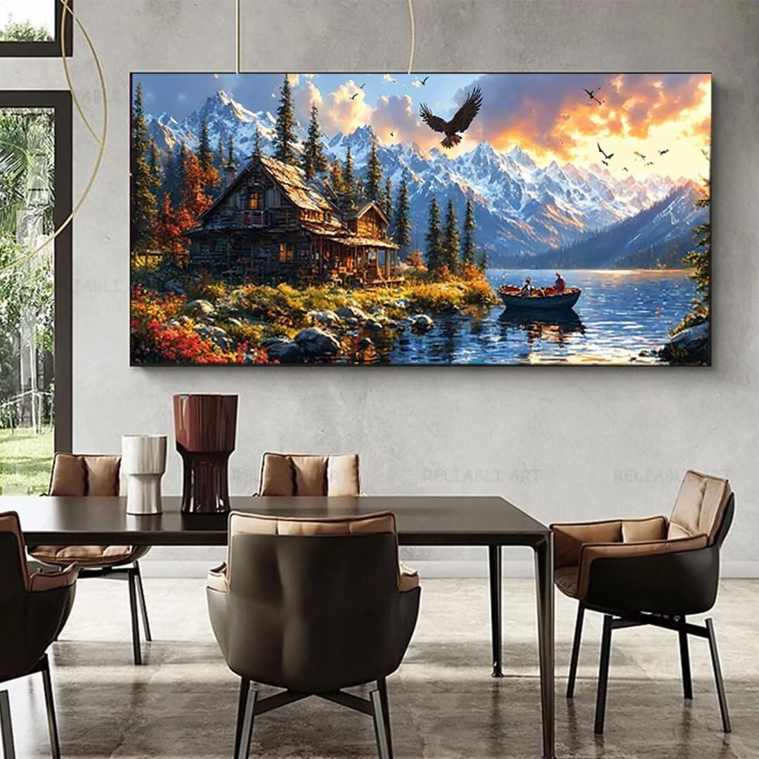 Autunno Dipingi con i Numeri Principianti Adulti, Dipingi con i Numeri Kit Paesaggio Pittura a Olio su Tela Fai da Te - Passatempo per Adulti per Decorazione Casa Regalo, Senza Cornice 70x140cm 8-T