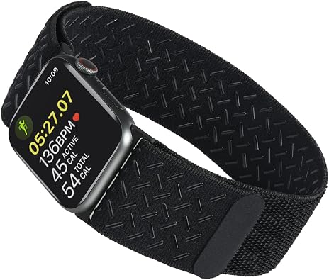 Tefeca Black Woven Nylon Breathable Sport Loop Armband/Ankle Band Compatible with Apple Watch Ultra/Ultra2 49mm, Series 10 46mm, Series 9/8/7 45mm,SE2/SE/6/5/4 44mm