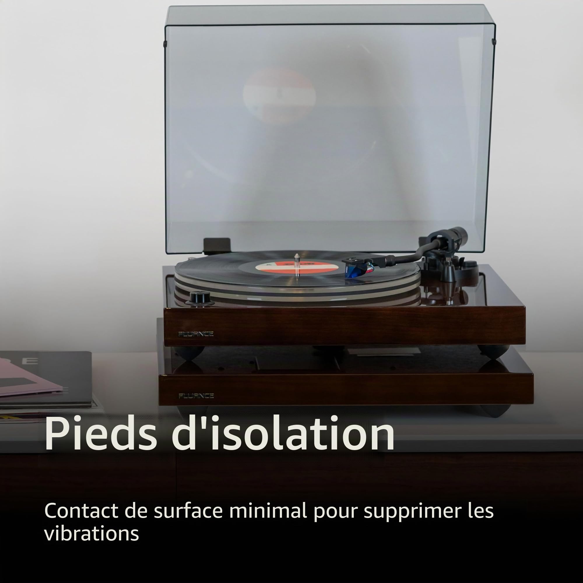 Fluance Base D’Isolation IB40 pour Platine – Plateforme en Bois Anti-Vibrations avec Pieds Réglables en Hauteur Et Niveau À Bulle – Clarté Sonore Améliorée – Compatibilité Universelle – Noir Piano
