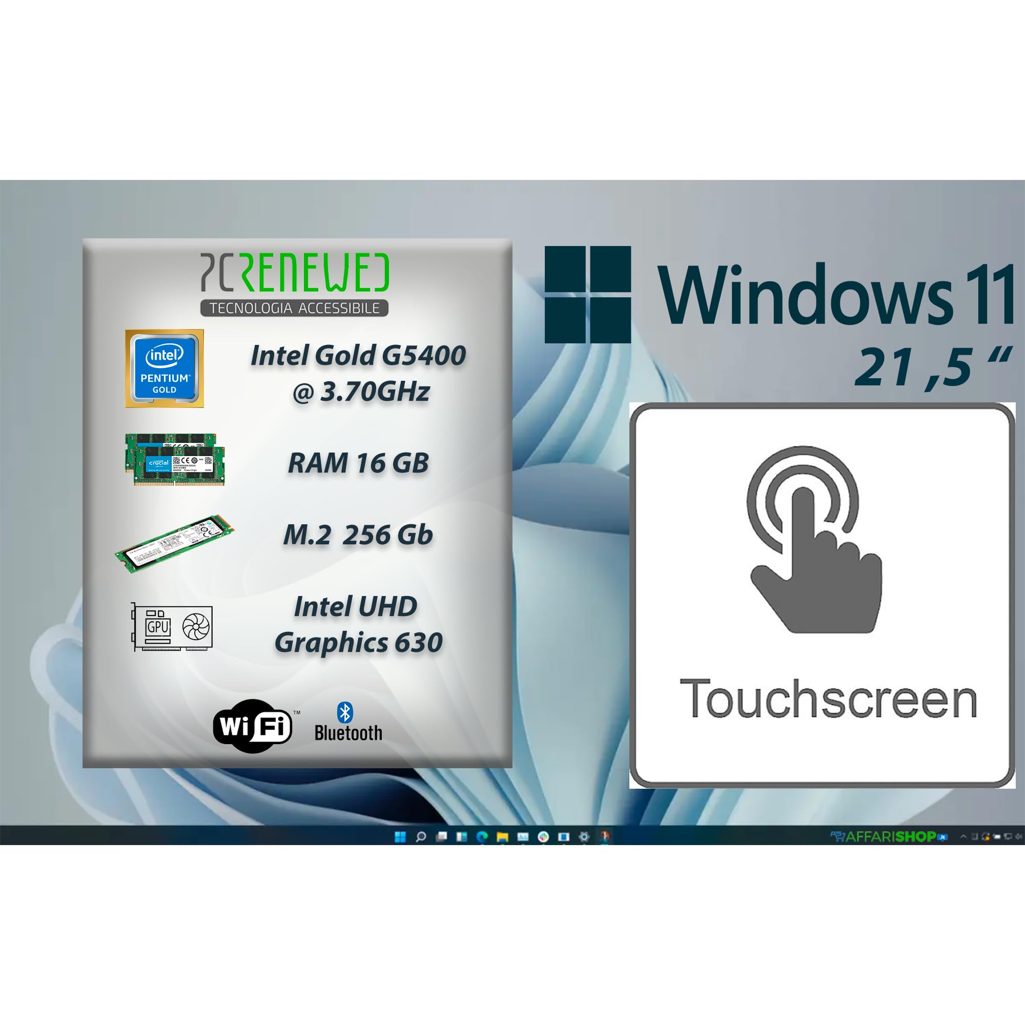 Ordenador de Sobremesa Todo en Uno Táctil HP 600 g4 Pantalla 21,5 Intel Gold G5400 16GB SSD 256GB M.2 Nvme WIFI BTH Windows 11 (Reacondicionado)
