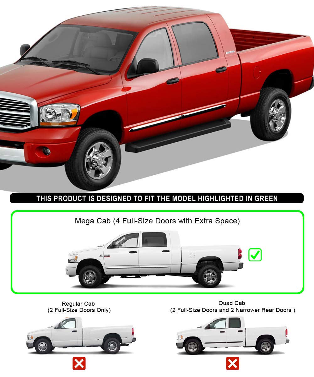 APS Running Boards (Nerf Bars Side Steps Step Bars) Compatible with Dodge Ram 1500 2006-2008 Mega Cab & Ram 2500 3500 2006-2009 (Black Powder Coated Running Board Style)