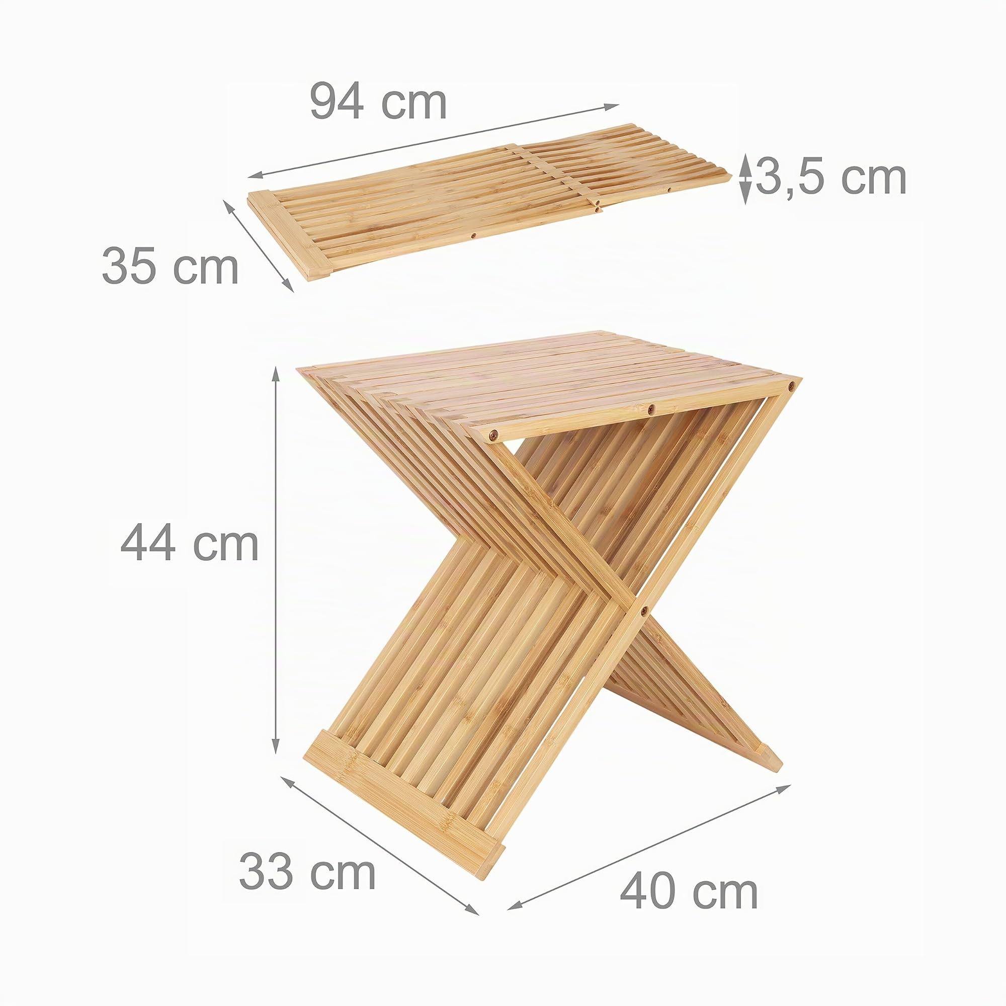 Relaxdays Porte-Plantes, Pliable, pour Votre trésor Vert préféré, en Bambou, H x L x P : 44 x 40 x 33 cm, Nature
