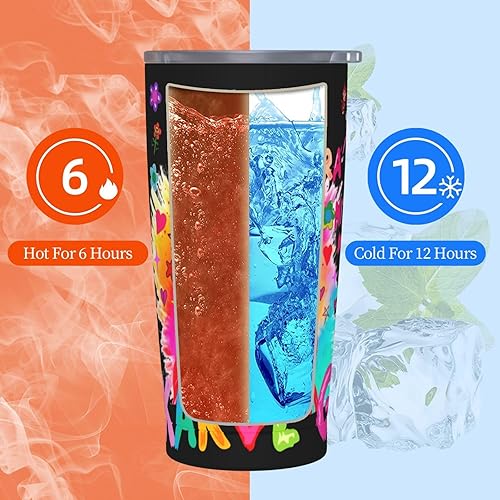 Miniatura 5 de Karol Singer G - Juego de vasos aislados de acero inoxidable de 20 onzas con tapa, taza de viaje con cepillo de limpieza para bebidas frías y