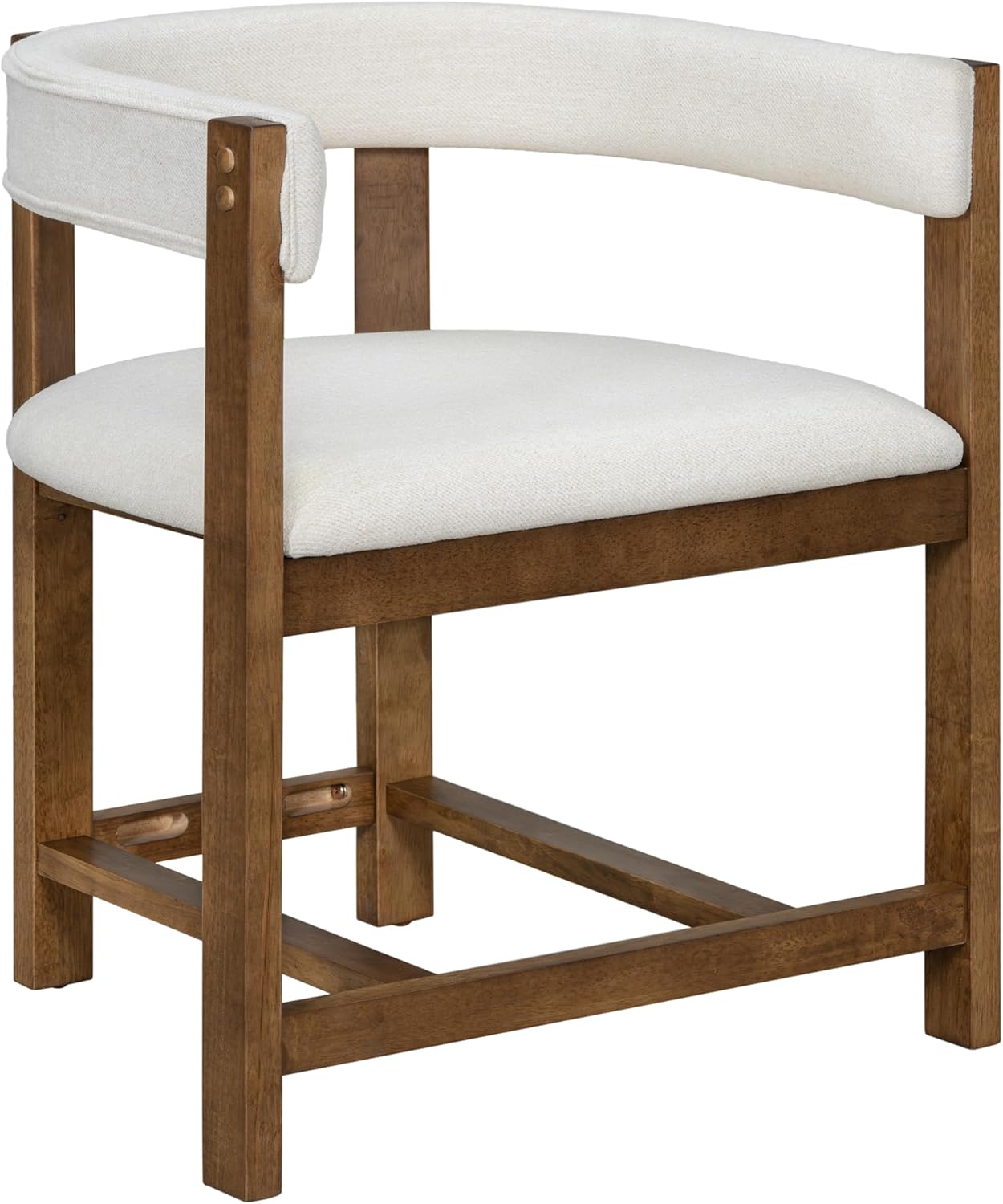 Christopher Knight Home Set of 2 Arley Modern Fabric Upholstered Dining Armchair, Sturdy Wooden Kitchen Side Chair with Ergonomic Backrest and Footrest, Soft Padded Barrel Accent Chair, Beige+Walnut