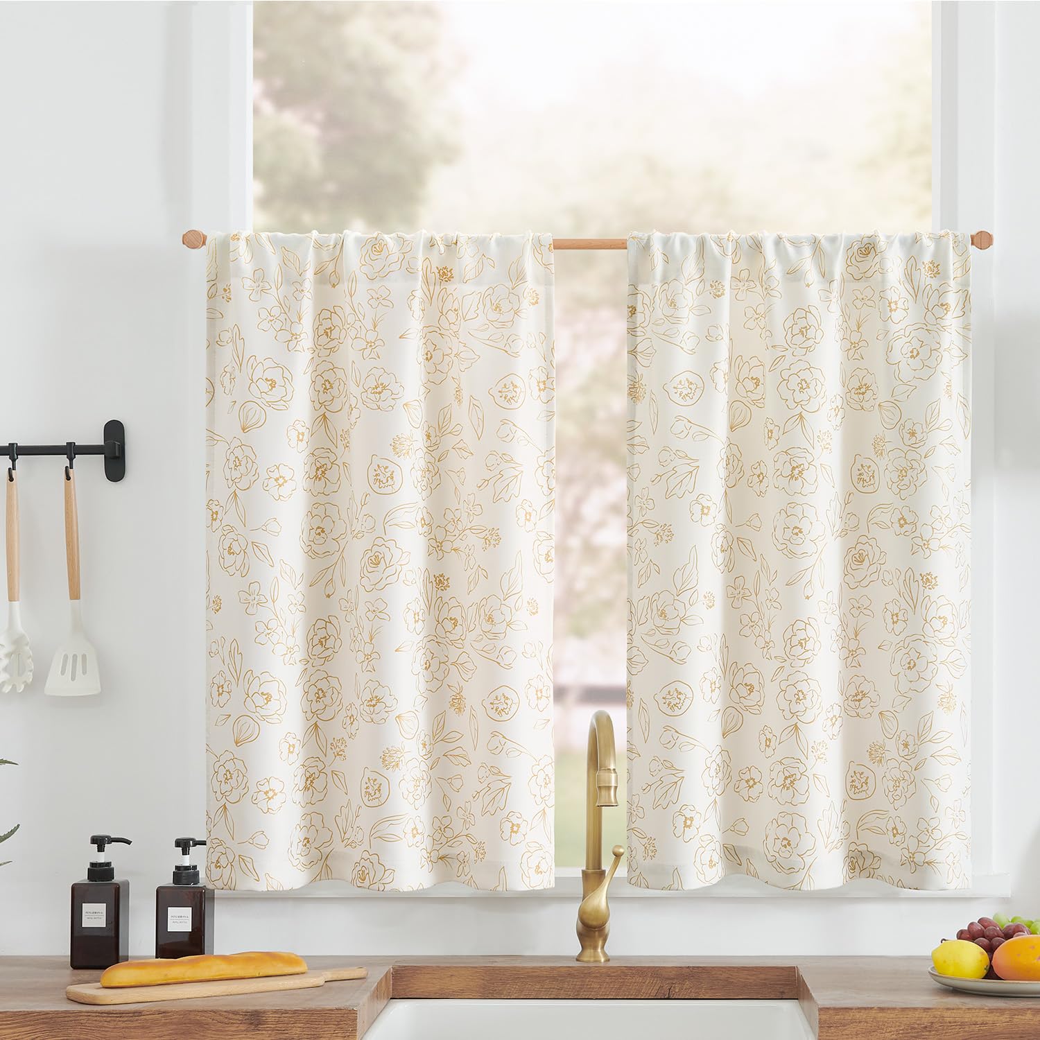 jinchan Floral Kitchen Curtains Short Curtains for Windows Cafe Curtains 36 Inch Length Small Window Curtains over Sink Tiers for Living Room Bathroom RV Closet Light Filtering 2 Panels Yellow