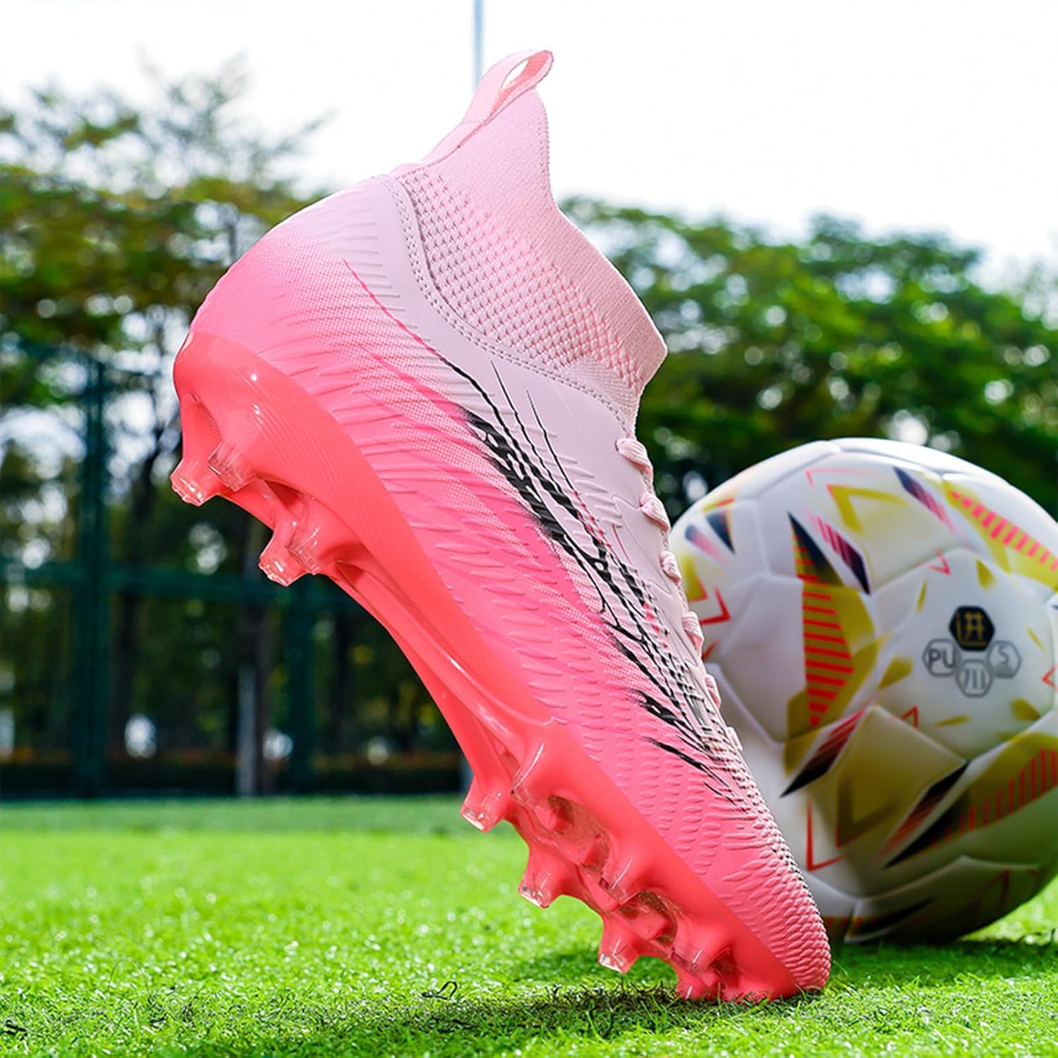 Football Cleats for Men Women High Top Soccer Shoes FG Long Spikes Football Shoes Adult Lightweight Outdoor Professional Athletic Training - Image 3