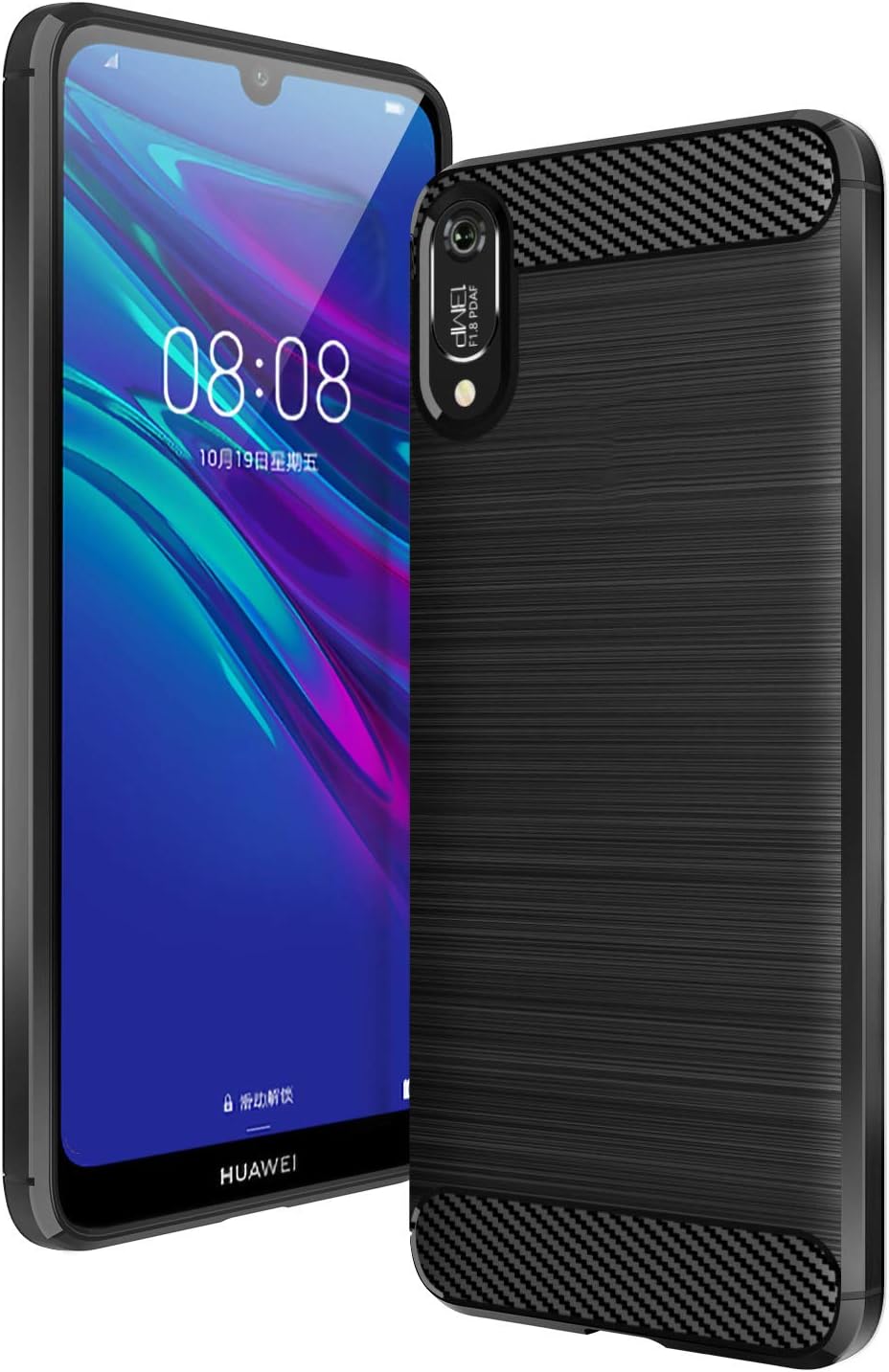 AIFIVE Huawei Y6 2019 Case, Shock Absorption Cover Soft TPU Anti Scratch Carbon Fiber Case for Huawei Y6 2019 (Black)