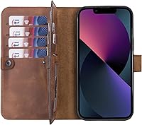 Vista 38 de HARDISTON Funda de piel auténtica de alta calidad hecha a mano para iPhone XR, tarjetero doble, funda magnética desmontable, función atril Marrón