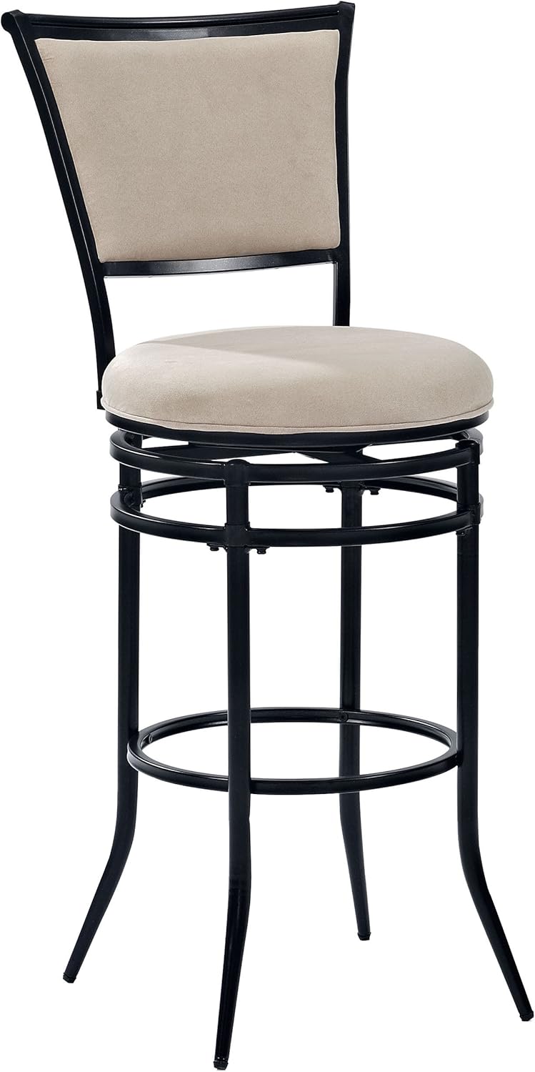 Crosley Furniture Rachel Bar Stool with Upholstered Seat and Back, Black with Beige Cushion, 30-inch