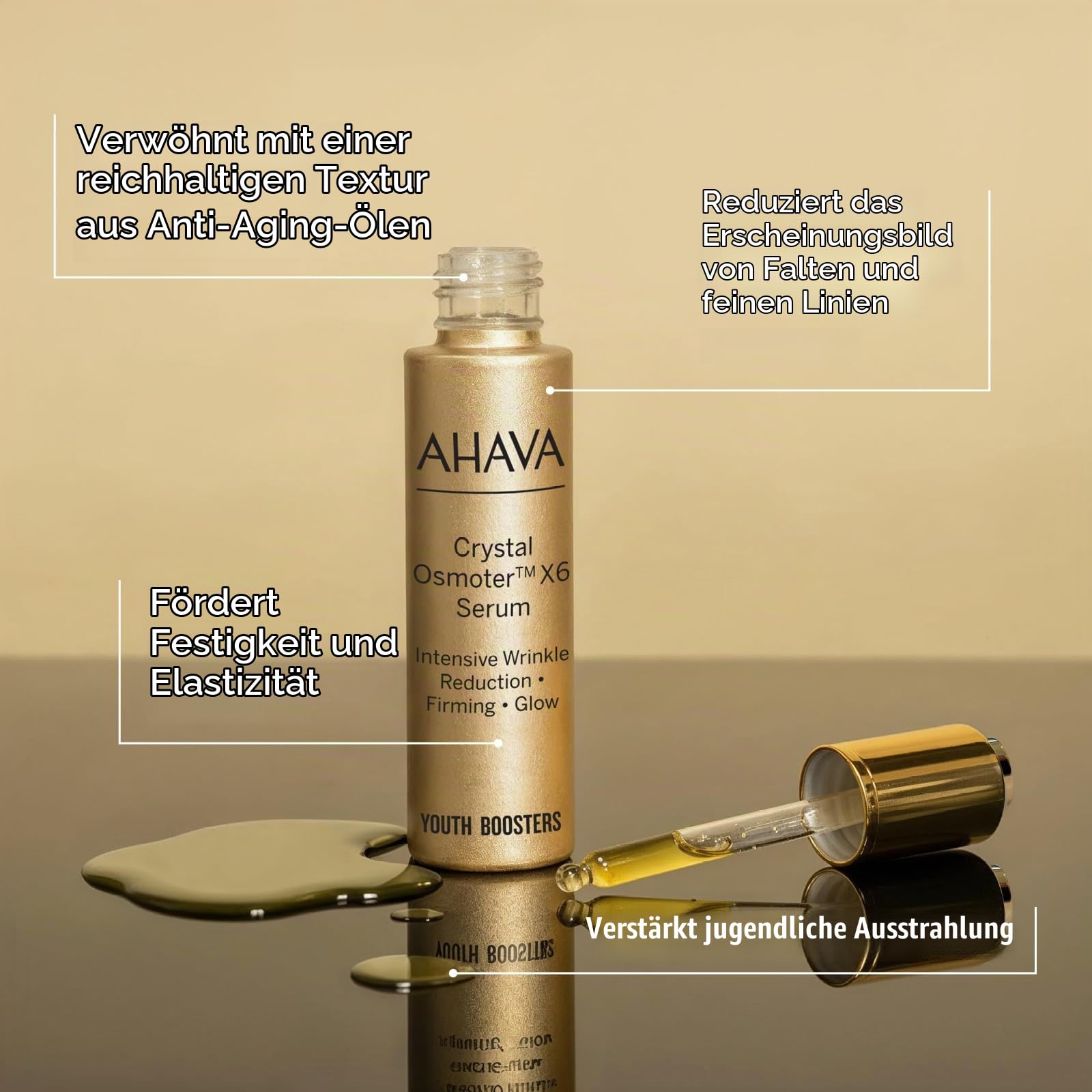 AHAVA Crystal Osmoter X6 Serum - Revolutionärer Jugend-Booster und Faltenreduktion, Verstärkt Jugendlicher Glühen, Angereichert mit Toten Meer Osmoter und Jojobaöl, 1 fl.oz