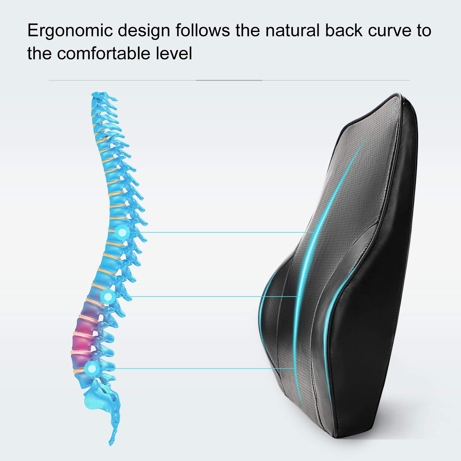 SEG Direct Lumbar Support Pillow, Back Cushion with Vibrating Motors for Back Pain Relief, Premium Memory Foam With Breathable Leather, Suitable for Car Seat and Home Office Chair