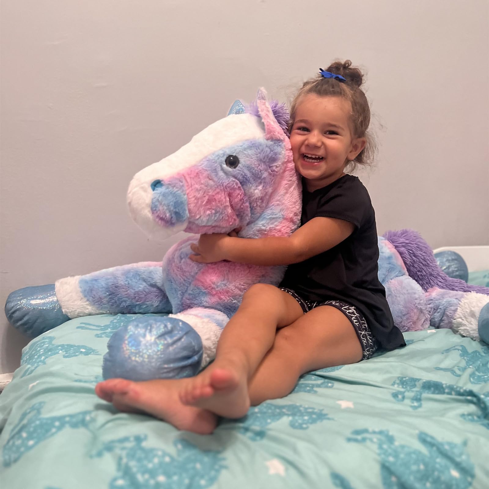 KERTA 4ft Giant Horse Stuffed Animals, 47inches Lifesize Stuffed Pony Plush Blue Horse Pillow Toy Gift for Adult Kids 4