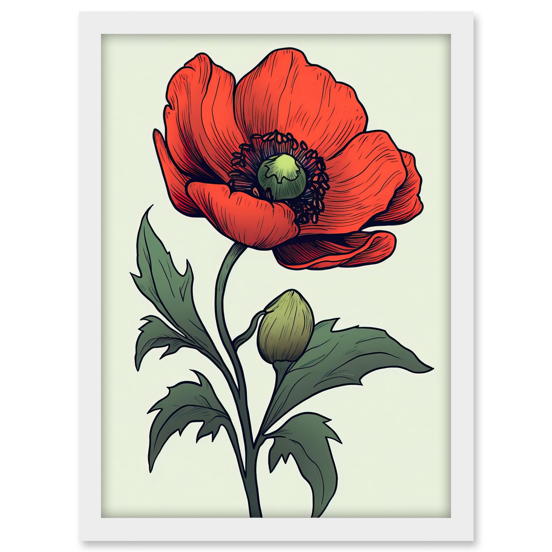 Artery8 Anemone Flower Bloom Tattoo Ink Body Art Rockabilly Americana 50s Artwork Framed A3 Wall Art Print