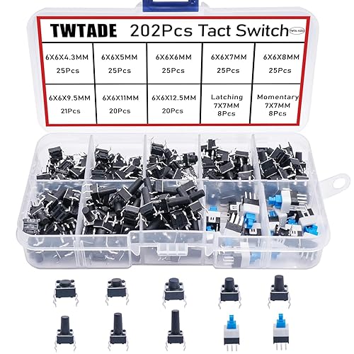 TWTADE 160 interruptores de botón táctil momentáneo + 202 interruptores táctiles momentáneos 10 valores 4 pines interruptor de botón táctil táctil