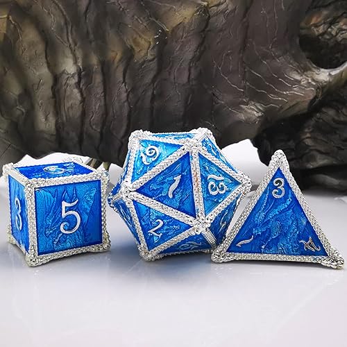 Vista 165 de HAOMEJA Juego de dados de dragón de metal hueco + resina, juego de 7 dados para juegos de rol D&D Dungeons and Dragons (azul) 1 Dragones