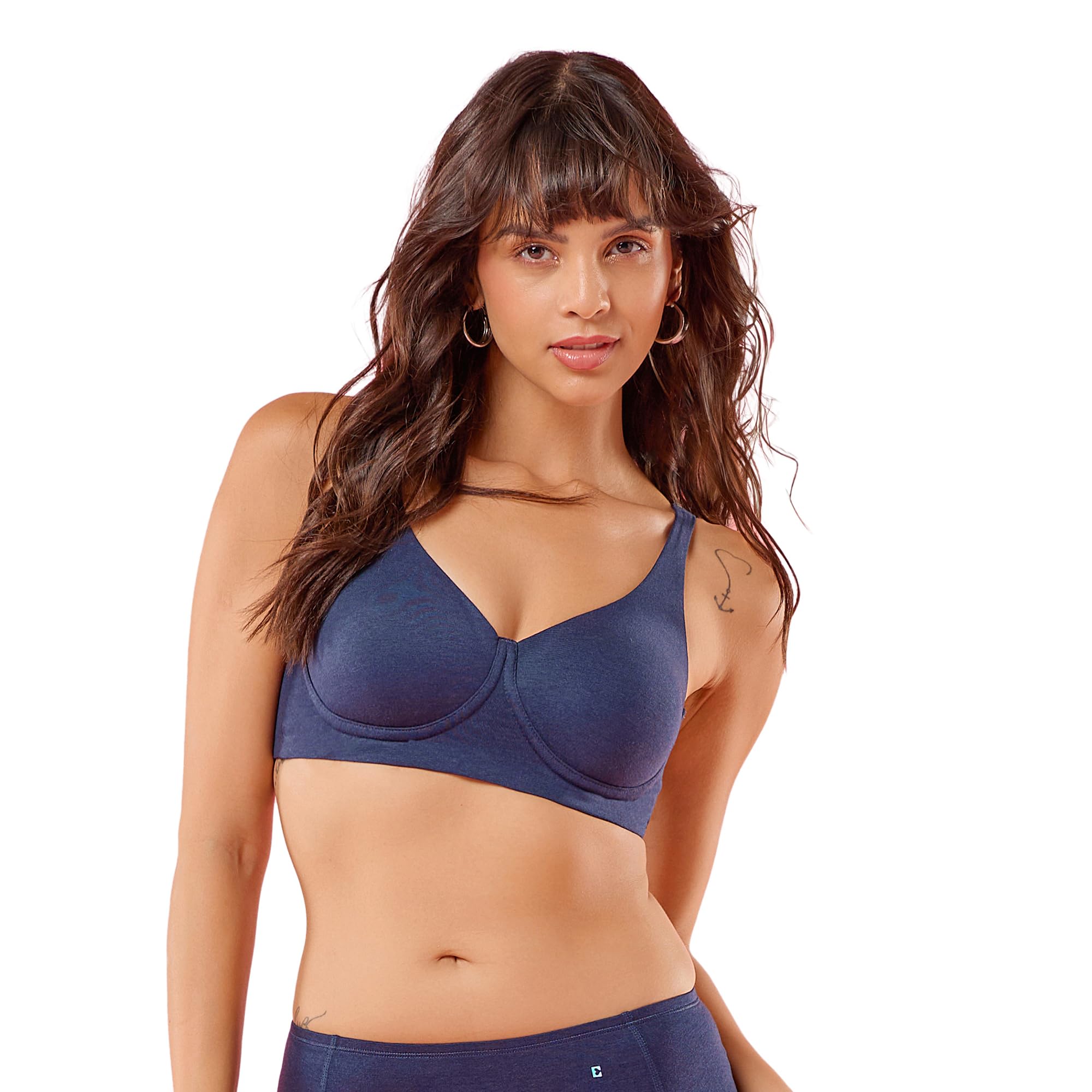 Enamor Women's Cotton Innovations Bamboo Bliss Deep Super Soft Everyday T-Shirt Bra Naturally Absorbent and Antimicrobial Padded Wireless High Coverage IO05, eclipse, 36B