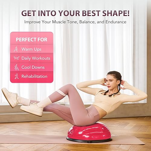 Miniatura 2 de ZELUS Entrenador de pelota de equilibrio con bandas de resistencia y bomba de pie, pelota de yoga inflable para entrenamientos de gimnasio en casa,
