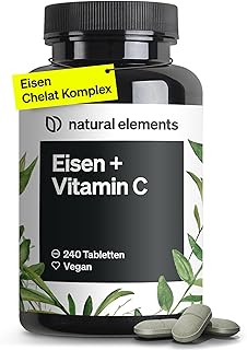 natural elements Eisen mit 40mg natürlichem Vitamin C – 240 vegane Eisentabletten – mit natürlichem Vitamin C aus Acerola – Chelat-Komplex (Eisenbisglycinat) – hochdosiert, ohne unnötige Zusätze