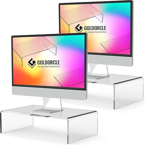 Paquete de 2 soportes de acrílico para monitor, soporte transparente para monitor de computadora portátil, computadora, impresora, bandeja acrílica