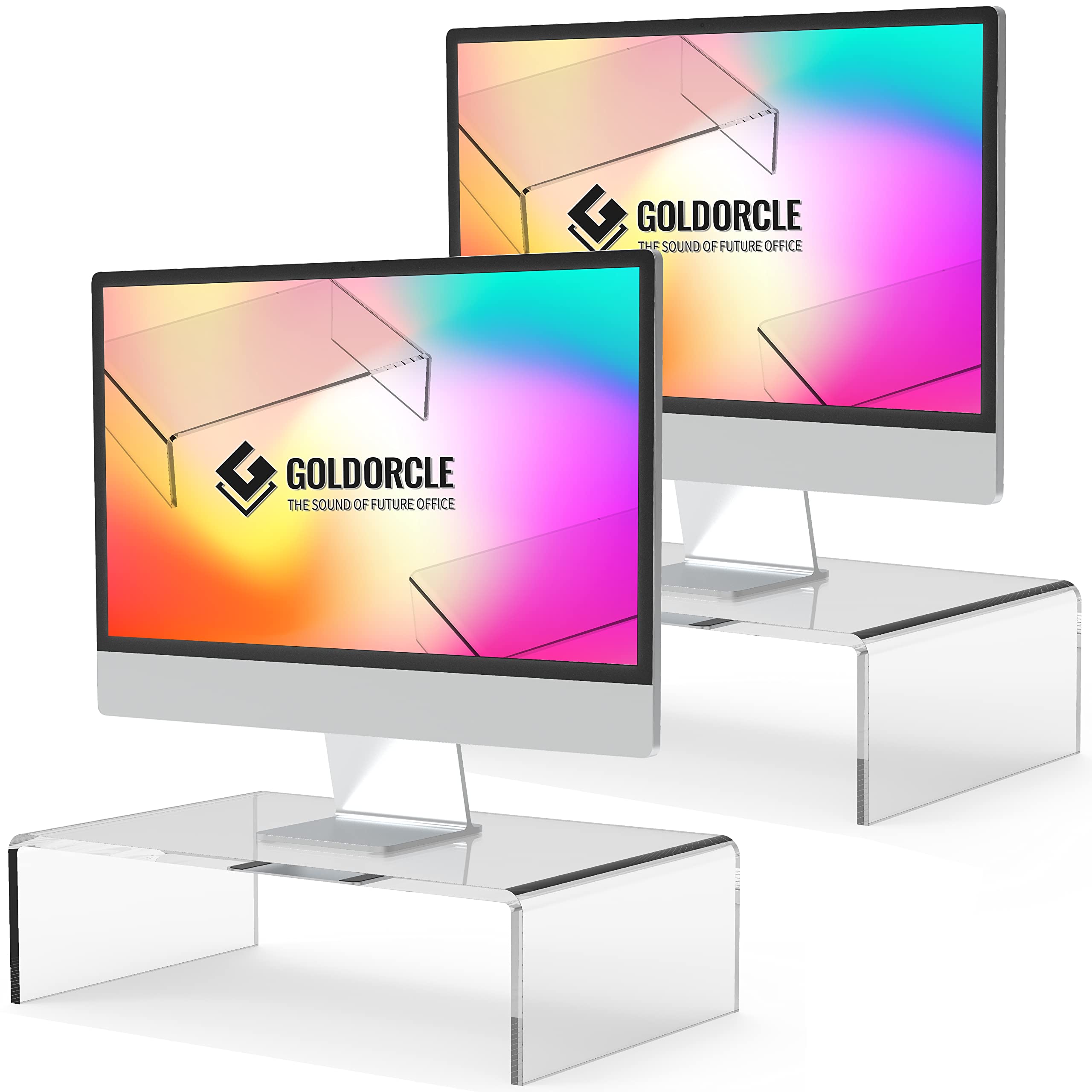 Goldorcle Clear 2 Pack Acrylic Monitor Stand Riser Computer Monitor Stand For Laptop Pc Printer Computer Riser Acrylic Tray