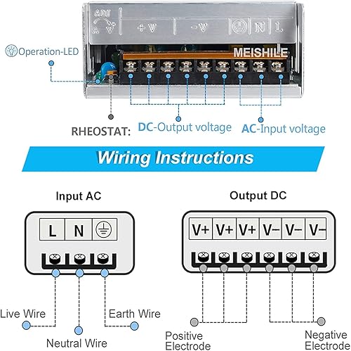 Miniatura 4 de MEISHILE Adaptador de fuente de alimentación conmutada de 12V 50A 600W DC Convertidor de transformador industrial de 12 V AC-DC 12 voltios 0-40A 25A
