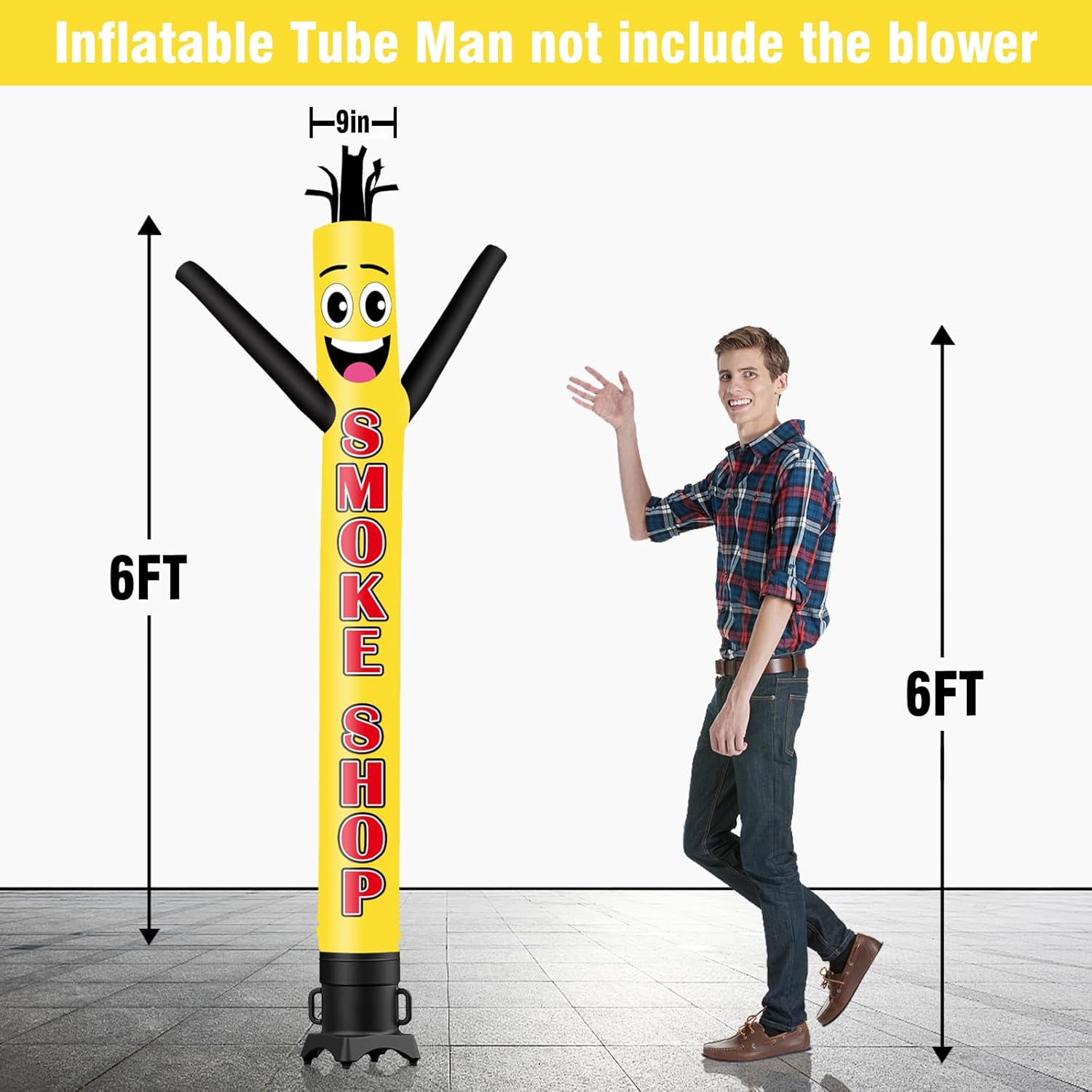 6FT Tall Smoke Shop Inflatable Tube Man (9''Diameter) Wacky Wavy Dancing Guy for Outdoor Decoration Advertising Business Promotion (Blower Not Included)