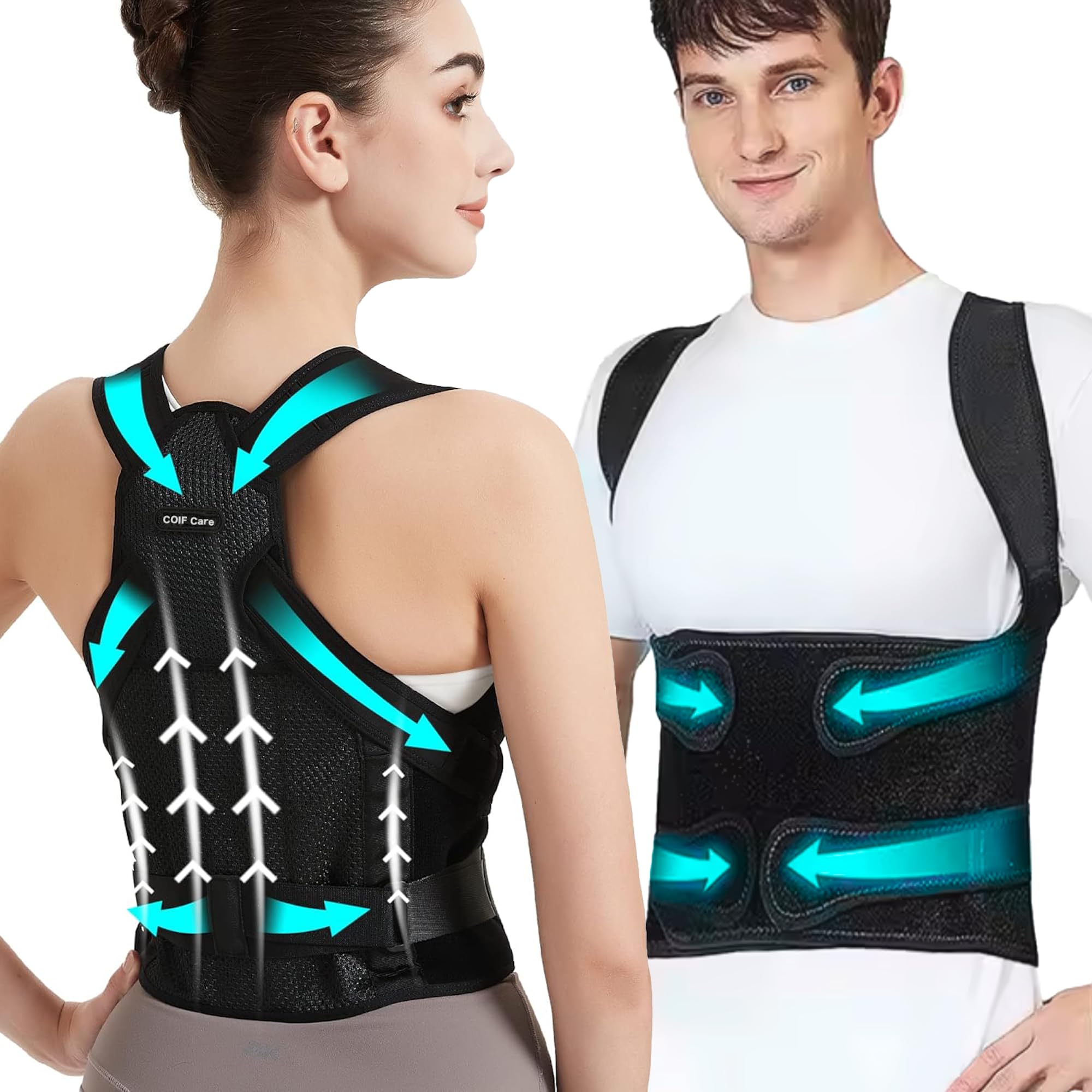 COIF Premium Back Brace Posture Corrector for Women and Men | Back Straight And Shoulder Support Belt | Full Adjustable Shoulder Straightener for Improving Back Posture, Relief for Upper and Lower Back, Lumbar, Neck, Shoulder Pain (Free Size)