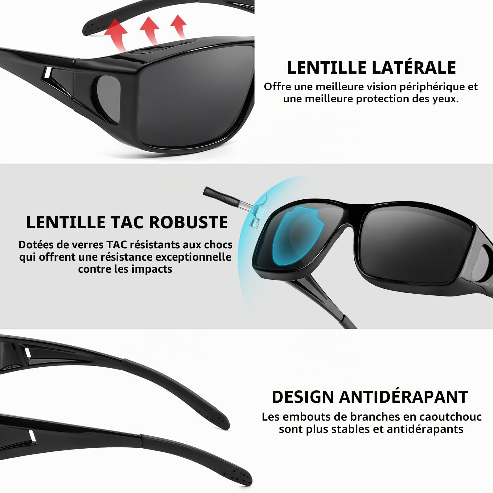 TJUTR Surlunettes de Soleil Polarisées Sur-Lunettes de Soleil pour Femme et Homme - Anti-éblouissement - Conduite, Cyclisme, Sport et Loisirs - Protection UV400