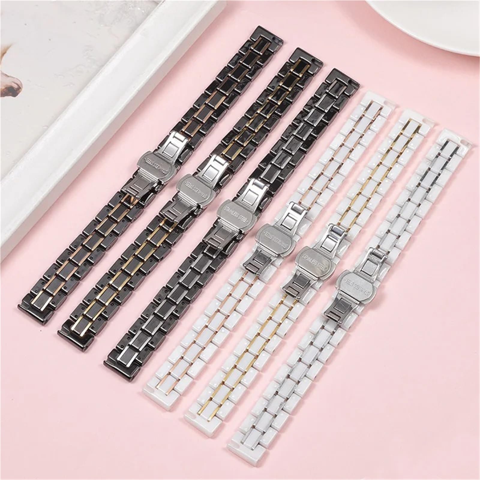 Ogólny ceramiczny pasek do zegarków mężczyźni kobiety łańcuszek do szybkiego zegarka ze stali nierdzewnej 14mm 16mm 18mm 20mm 22mm pasek sportowy