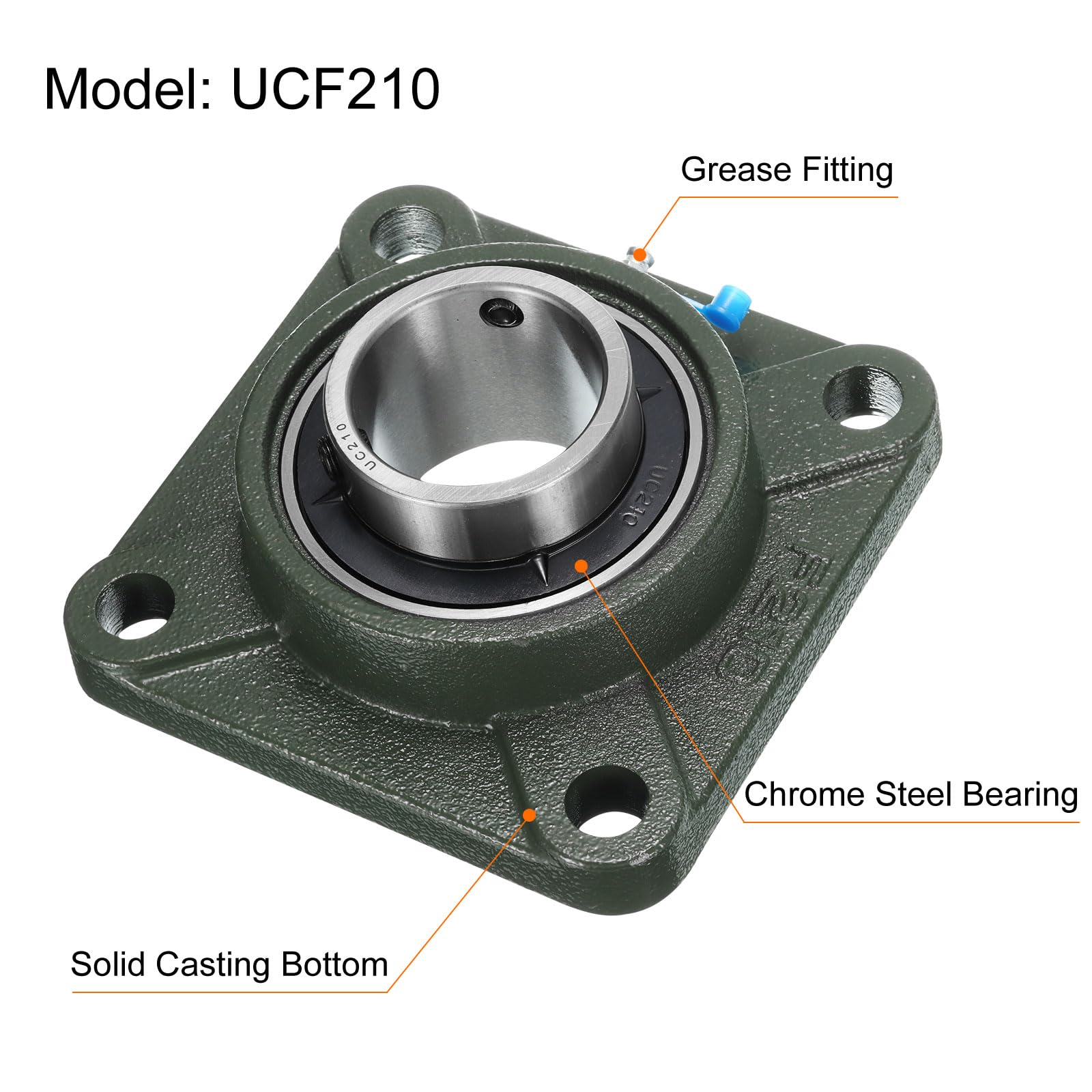2pz UCF210 Cuscinetti a Blocchetto Cuscino con Foro 50mm Autoallineanti, Cuscinetti Acciaio Cromato Montati Flangia Quadrata con Base Ghisa Solida