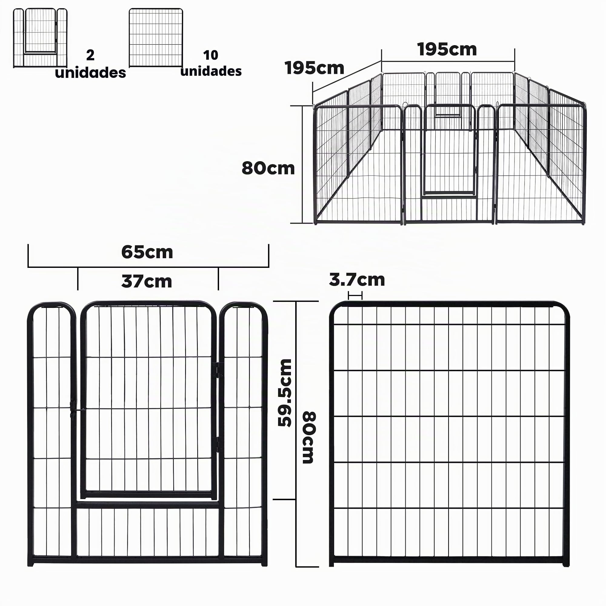 LZQ Parque para cachorros DIY, parque para perros plegable con puerta, 12 placas de rejilla de 80 x 65 cm, para perros, casa y jardín
