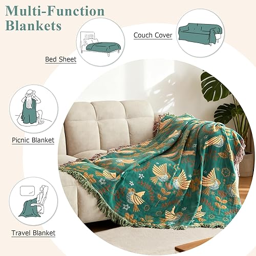 Miniatura 7 de Manta bohemia  Manta suave 100% algodón para cama, 50 x 60 pulgadas, reversible, transpirable, ligera, para otoño, todas las estaciones, decoración