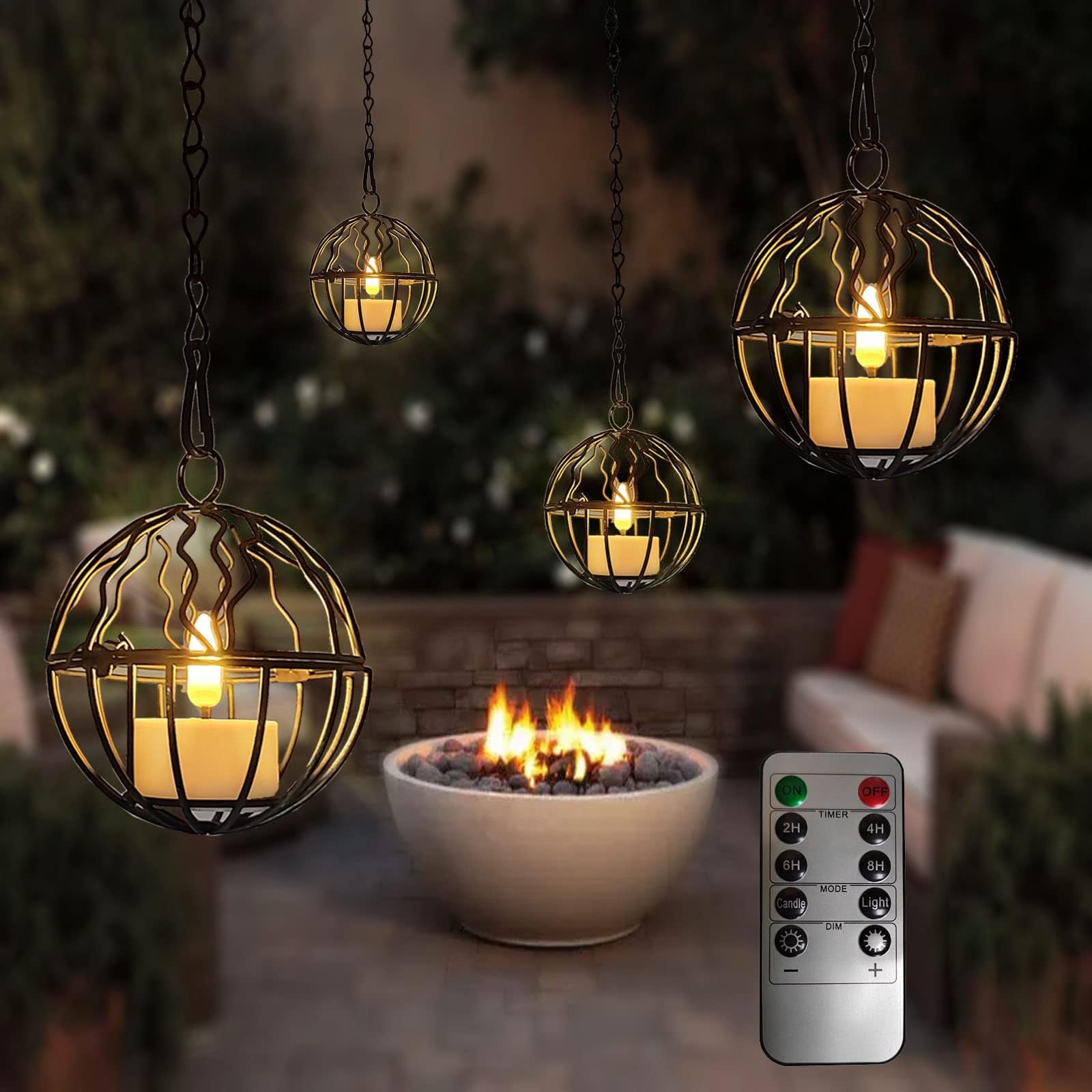 Solar Lanterns Outdoor Hanging Lights, Golden Metal Candle