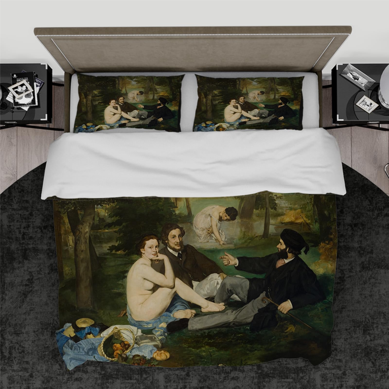 Edouard Manet 3-częściowy komplet pościeli z zamkiem błyskawicznym, 4 taśmy narożne, 2 poszewki na poduszkę, trwały zestaw poszewek na kołdrę, 200 x 220 cm