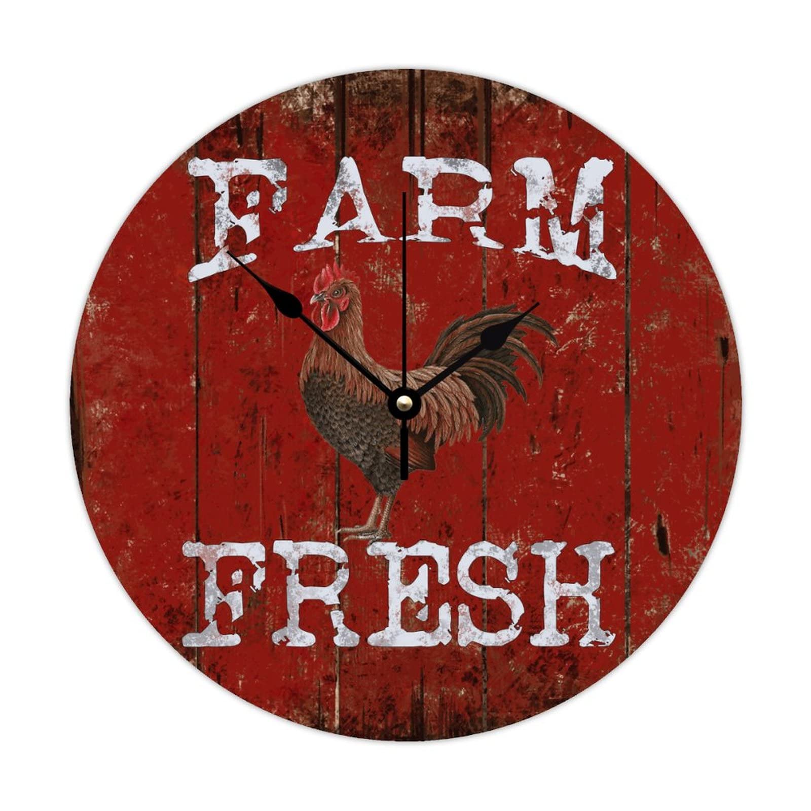 Horloge ronde en bois coq pour cuisine campagnarde chic