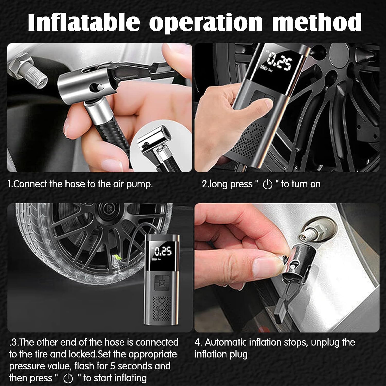 Mini Compressore Aria Portatile Auto, 6000mAh 150PSI Compressore Portatile Gonfiatore Bici Elettrico con Sensore Pressione, Schermo LCD Digitale e Luce LED, 4 Modalità per Auto, Moto, Bicicletta