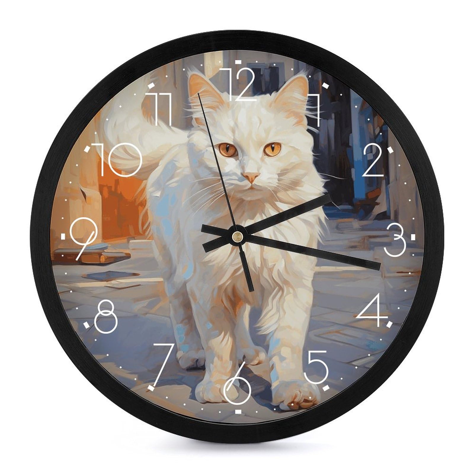 Horloge murale chat blanc silencieuse pour salon moderne