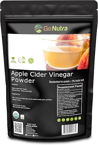 Go Nutra Polvo de vinagre de sidra de manzana orgánico de 8 onzas. Polvo de sidra de manzana de ácido acético natural ACV al 5% para cocinar,